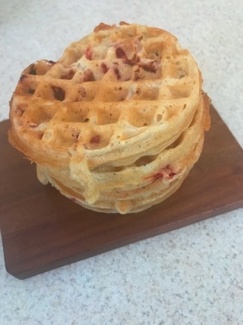 Stack of Easy Strawberry Sourdough Waffles